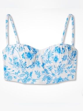 New Wild Fable Women’s Bikini Top Blue Toile Size XS Cottagecore NWT